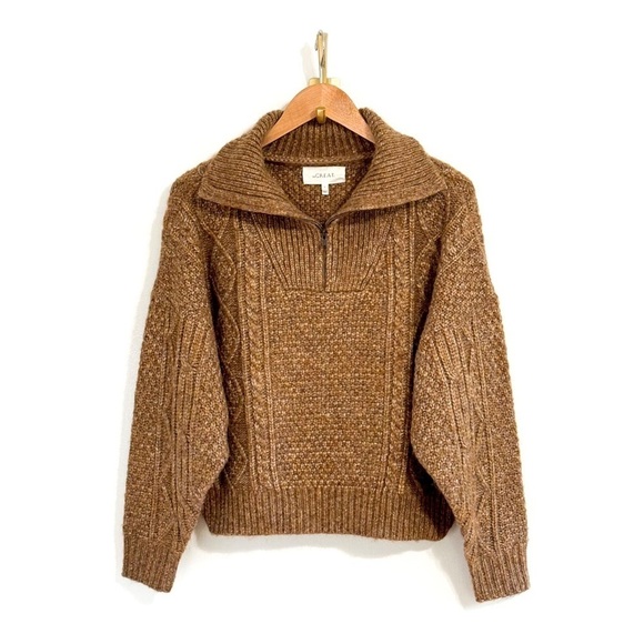 NWOT THE GREAT. Brown Knit The Cable Henley Pullover Sweater - Picture 2 of 9